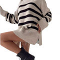 Side Slit Striped Oversized Knit Sweater