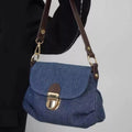 Denim Flap Shoulder Bag with Golden Clasp