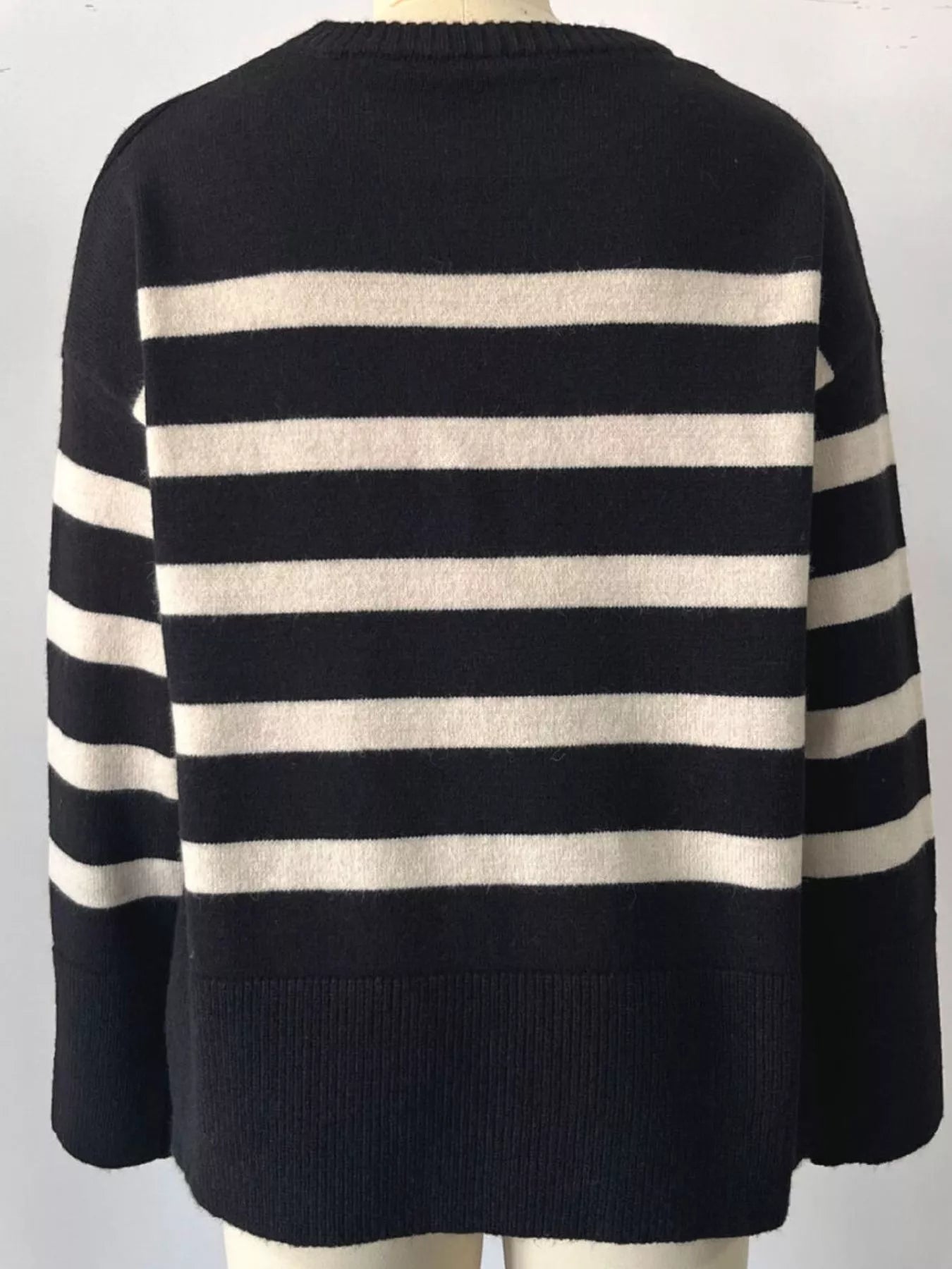 Side Slit Striped Oversized Knit Sweater