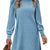 Ribbed Knit Puff Sleeve Casual Mini Dress Blue