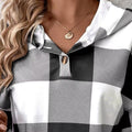 Casual Plaid Button Detail Hoodie