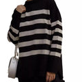Side Slit Striped Oversized Knit Sweater