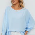 Smocked Lantern Sleeve Round Neck Blouse
