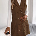 Double-Breasted Long Vest Coat Coffee Brown