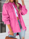 Button Down Raw Hem Denim Jacket Pink