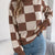 Checkered Turtleneck Long Sleeve Sweater Brown