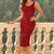 Sequin Sleeveless Slit Dress Red