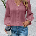V-Neck Lace Detail Flounce Sleeve Blouse Light Mauve