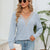Lace Detail V-Neck Ribbed Blouse Misty Blue