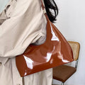 Solid Color Leather Shoulder Bag Brown onesize