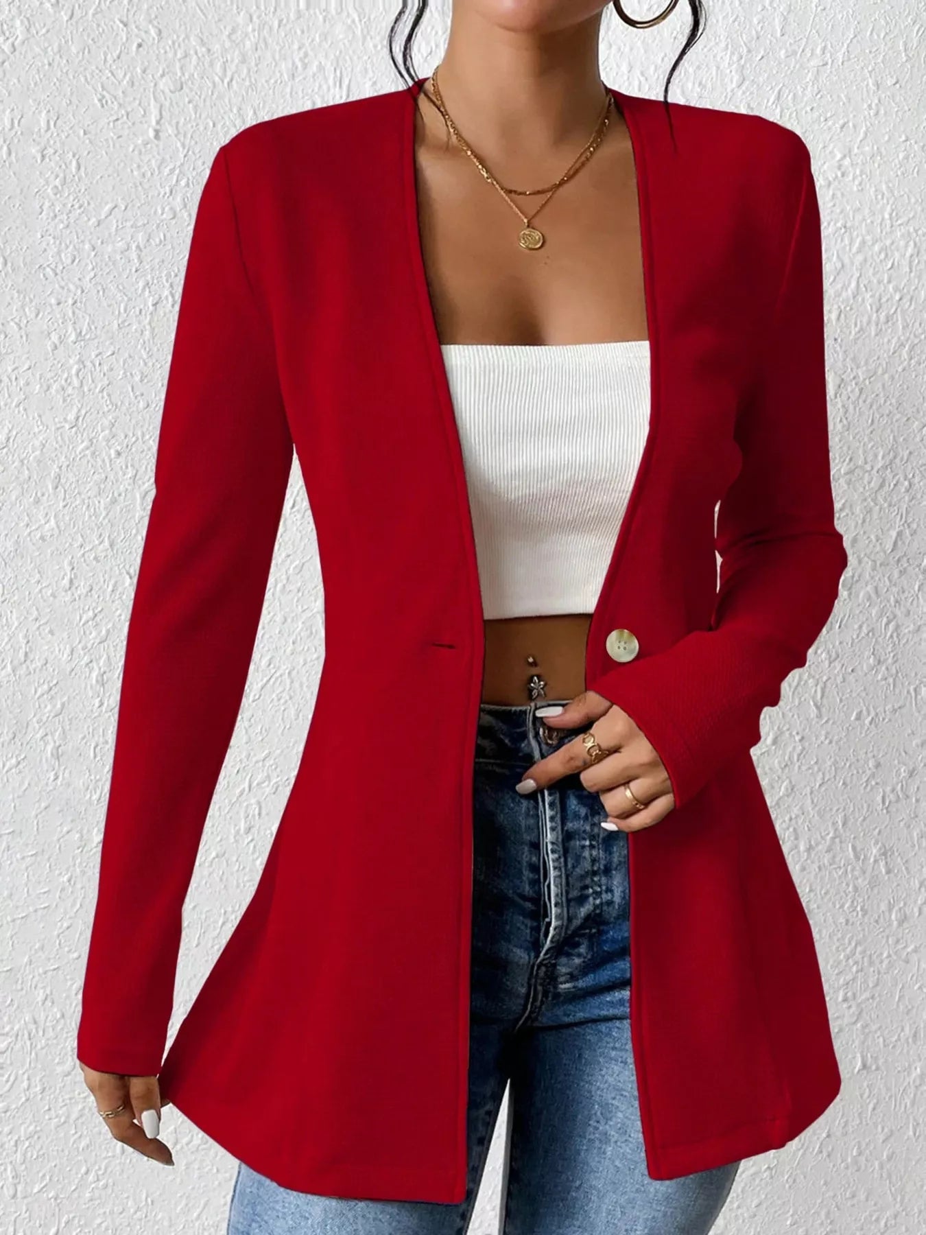 Single-Button Long Sleeve Blazer