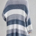 Striped Fuzzy Knit Open Front Cardigan