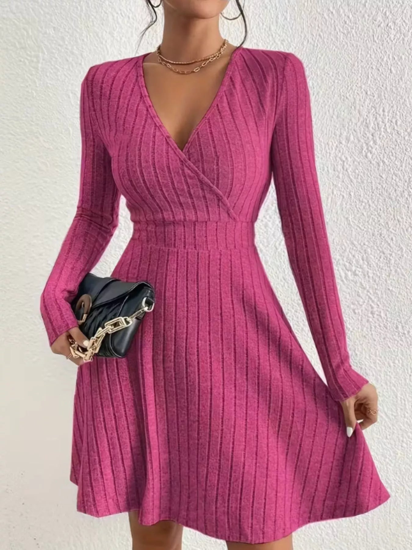 Ribbed Knit Wrap Mini Dress