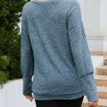 V-Neck Textured Knit Long Sleeve T-Shirt