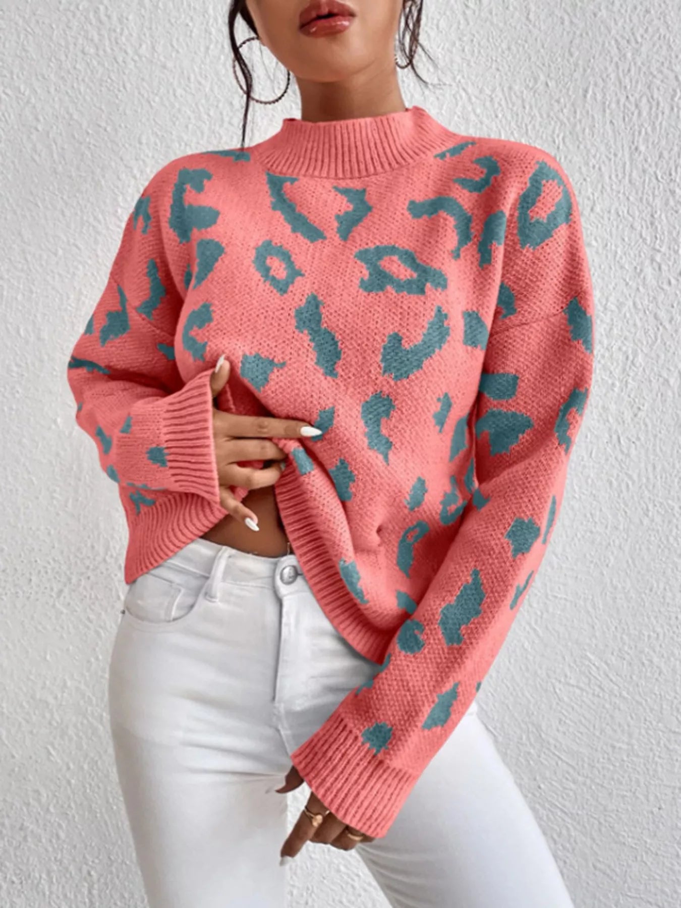 Leopard Mock Neck Sweater