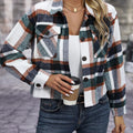 Plaid Oversized Button-Up Cropped Jacket
