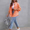 Distressed Drop Shoulder Denim Jacket Tangerine
