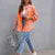 Distressed Drop Shoulder Denim Jacket Tangerine