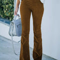Full Size Corduroy Flare Pants Plus Size Brown