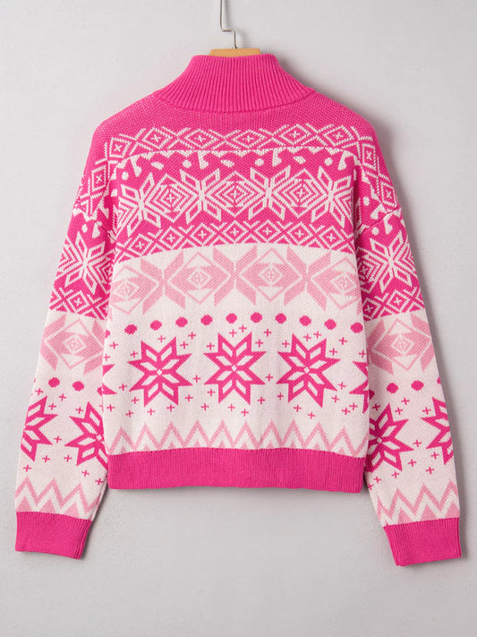 Christmas Snowflake Quarter Zip Collard Sweater