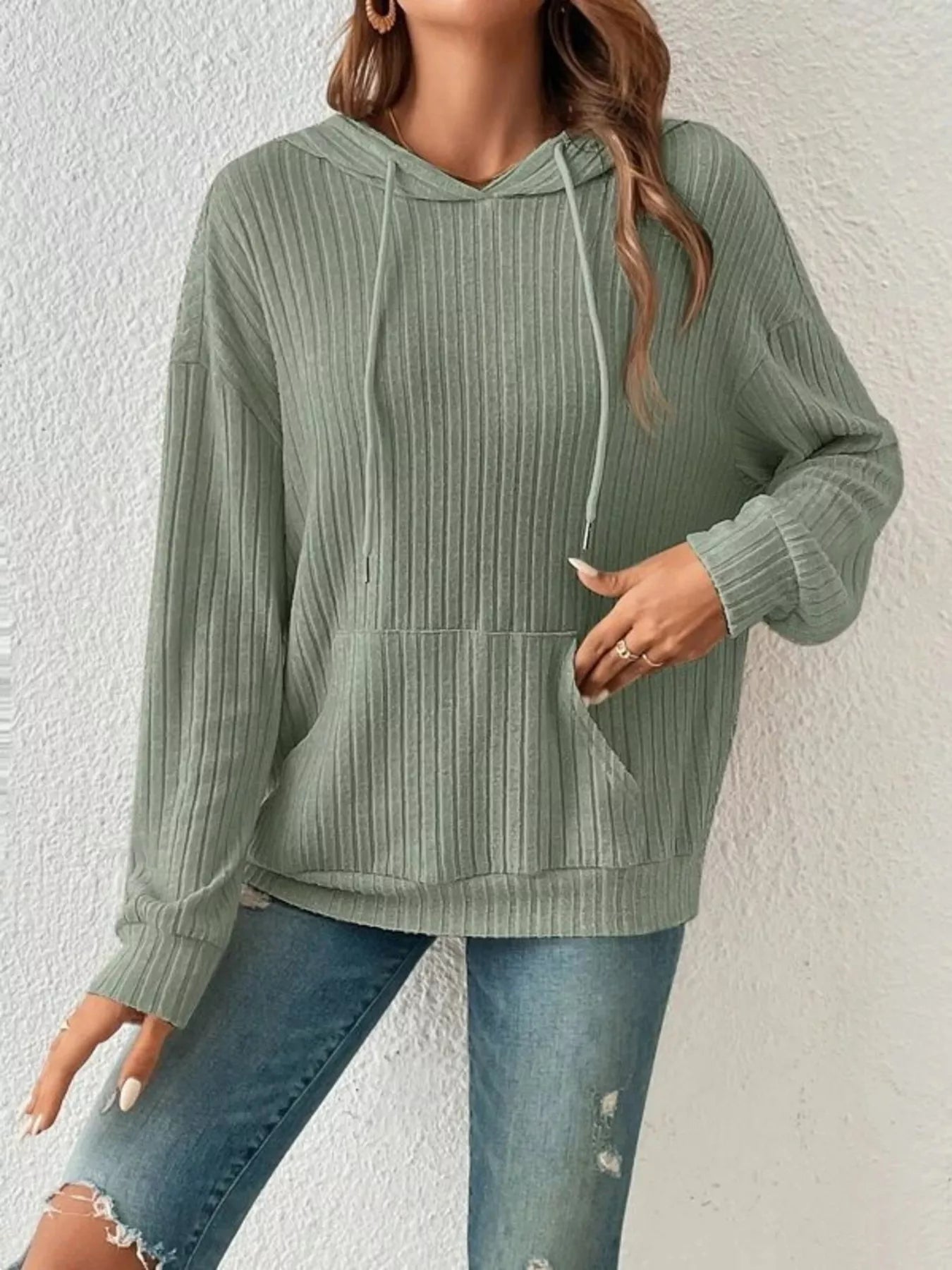 Ribbed Knit Long Sleeve Hoodie
