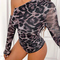 Leopard Print One Shoulder Long Sleeve Bodysuit
