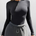 Long Sleeve Crop T-Shirt with Ribbed Texture Dark Gray