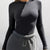 Long Sleeve Crop T-Shirt with Ribbed Texture Dark Gray