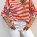Striped Round Neck Drop Shoulder T-Shirt