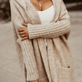 Full Size Hooded Knit Open Front Cardigan Plus Size Khaki