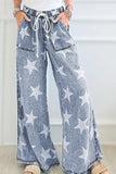 Star Print Washed Drawstring High Waist Wide Leg Jeans Medium
