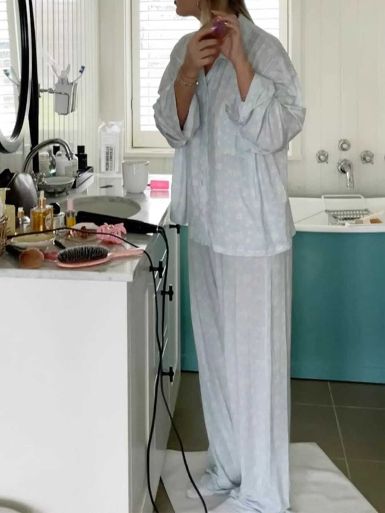 Floral Print Relaxed Fit Top and Pants Lounge Set