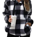 Full Size Plaid Sherpa Drawstring Hoodie Plus Size Black