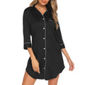Button Up Collared Neck Night Dress with Pocket