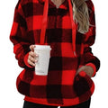 Full Size Plaid Sherpa Drawstring Hoodie Plus Size Red