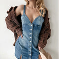 Button Down Mini Cami Denim Dress