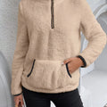 Full Size Cozy Fleece Quarter Zip Long Sleeve Sweatshirt Plus Size Khaki