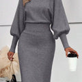 Lantern Sleeve Bodycon Sweater Dress Grey