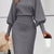 Lantern Sleeve Bodycon Sweater Dress Grey