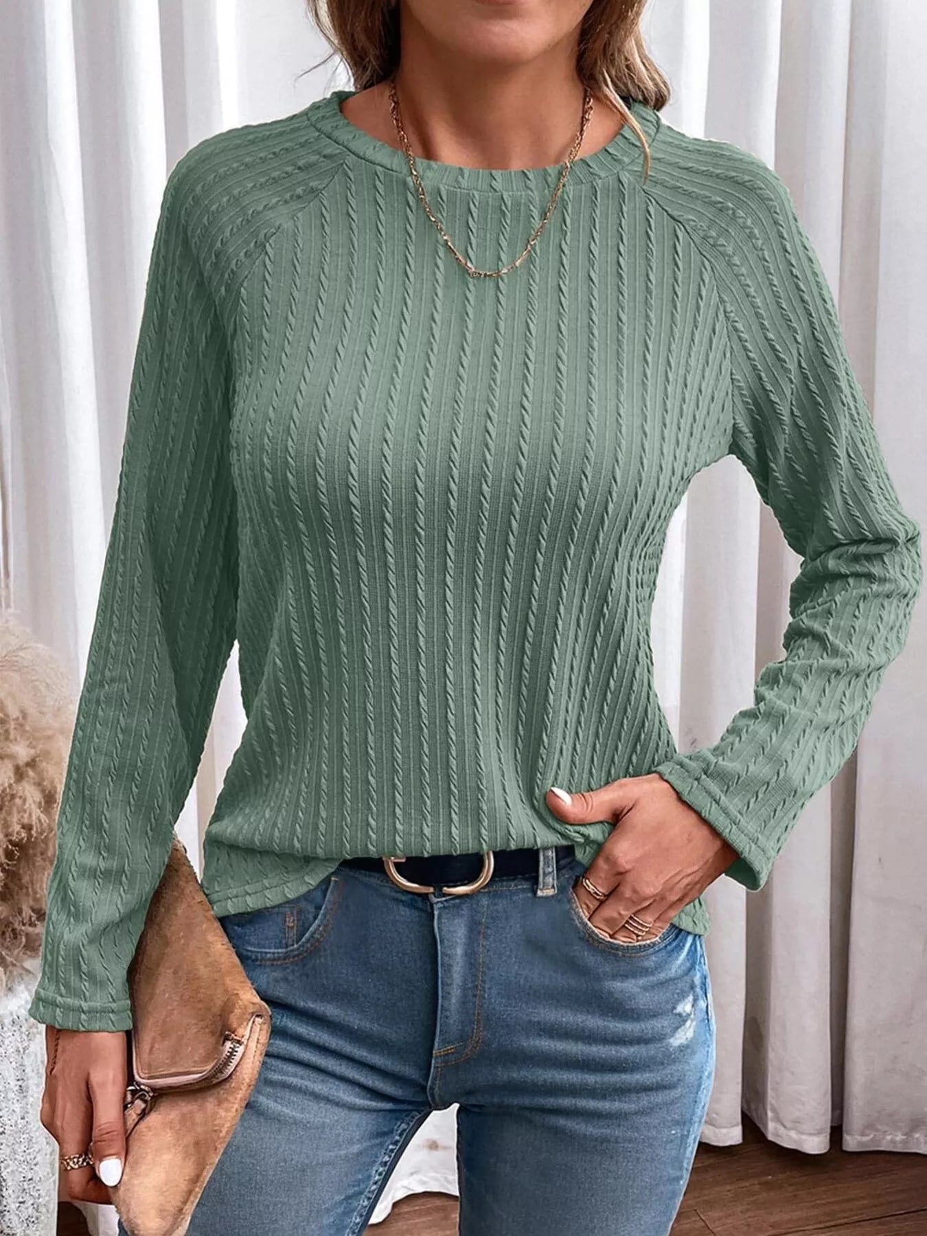 Textured Knit Long Sleeve T-Shirt