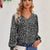 Printed V-Neck Lantern Sleeve Blouse Black