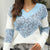 Leopard V-Neck Long Sleeve Sweater Blue