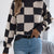 Checkered Turtleneck Long Sleeve Sweater Black