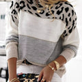 Full Size Leopard Color Block Long Sleeve Sweater Plus Size