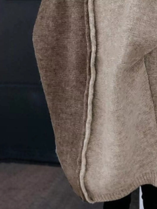 Two-Tone Open Front Knit Hooded Cardigan