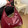 Solid Color Leather Shoulder Bag Red onesize