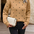 Polka Dot Round Neck Sweater Tan