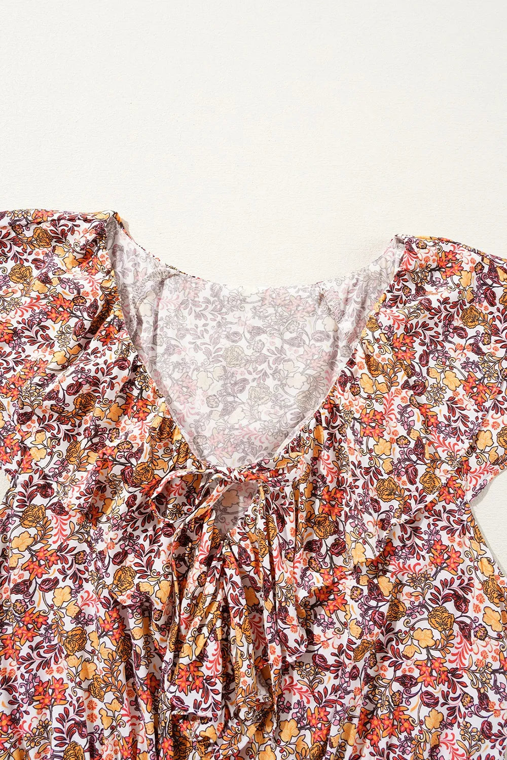 Floral Print Knot V Neck Ruffled Sleeve Blouse