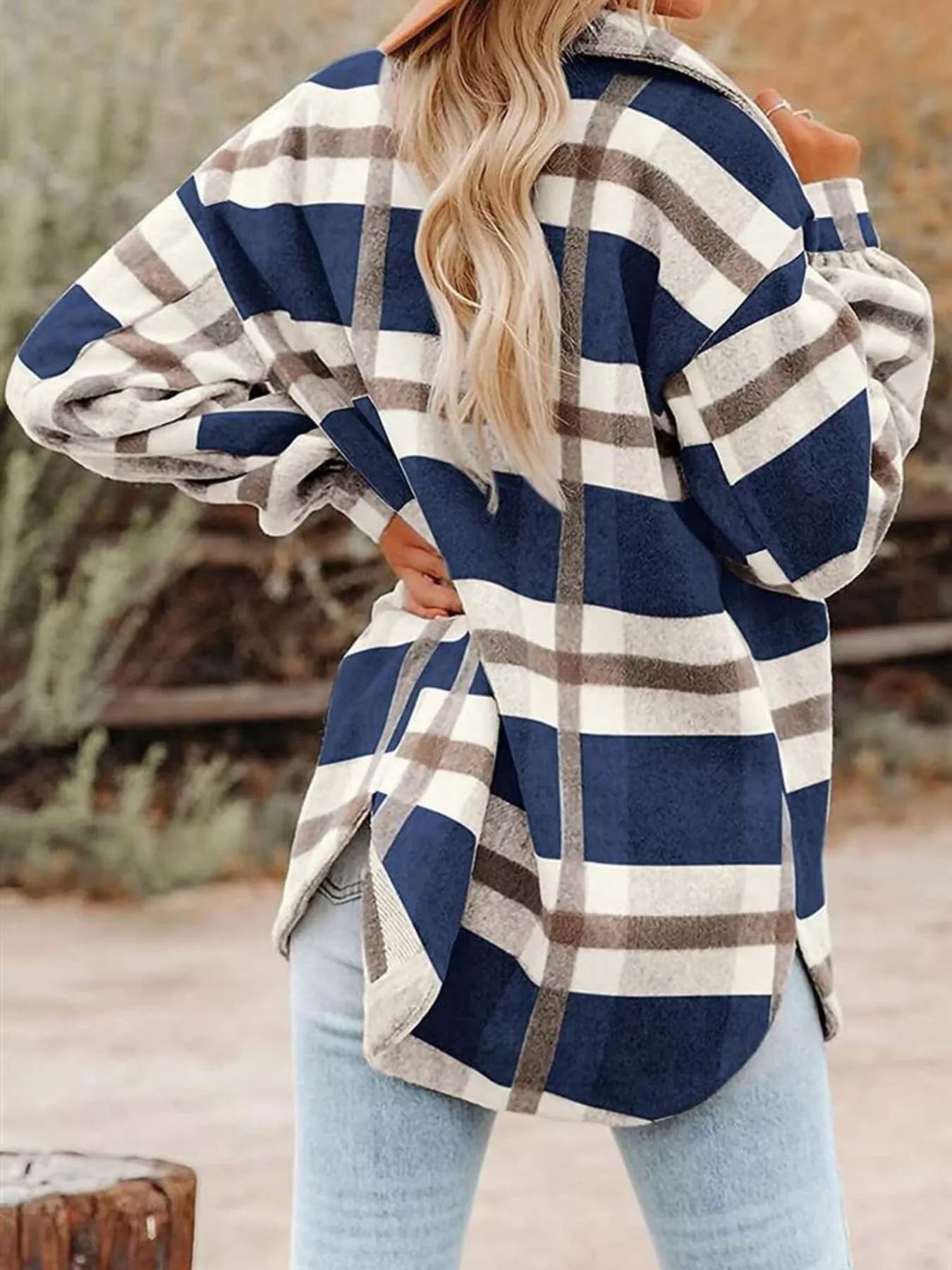Plaid Button-Down Long Sleeve Jacket