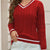 Classic Cable Knit V-Neck Sweater Red